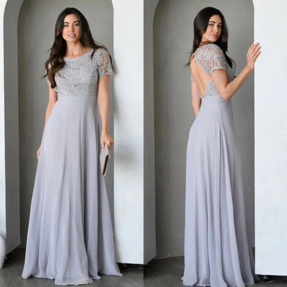 Lulus | Dresses | Maniju Lulus Savannah Days Short Sleeve Open Back Gown  Maxi Dress Grey Gray New | Poshmark
